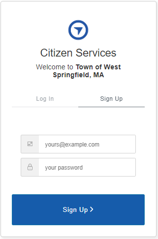 Citizen Services Account sign up window